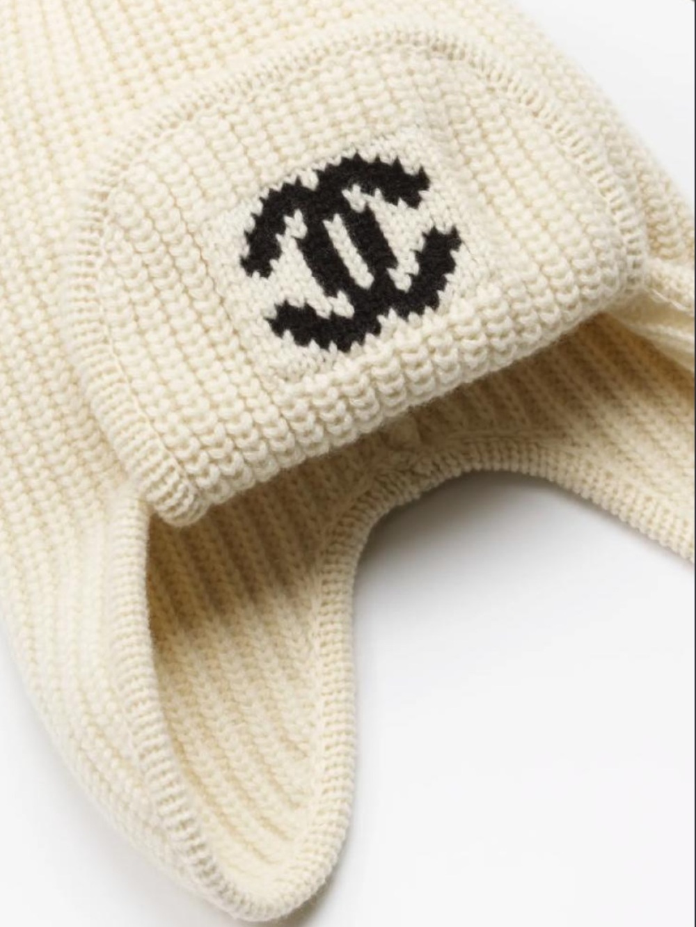 🖤 Double C Designer Neige Beige Off White Beanie Winter Ski Hat Cap